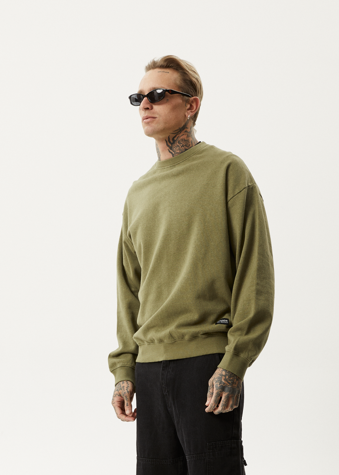 AFENDS Mens Indica - Crew Neck Jumper - Military 