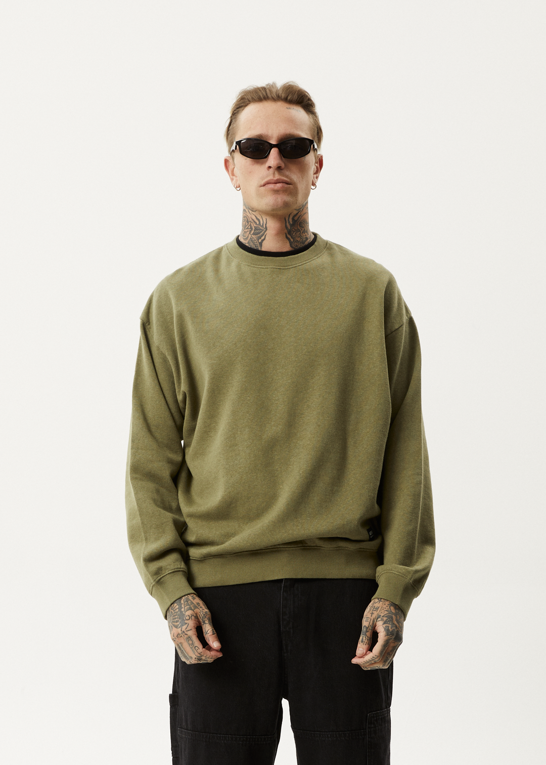 AFENDS Mens Indica - Crew Neck Jumper - Military 