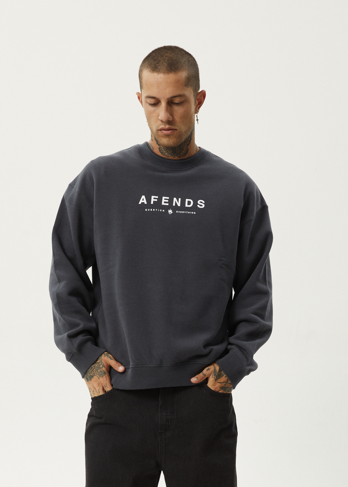 Afends Mens Thrown Out - Crew Neck - Charcoal 