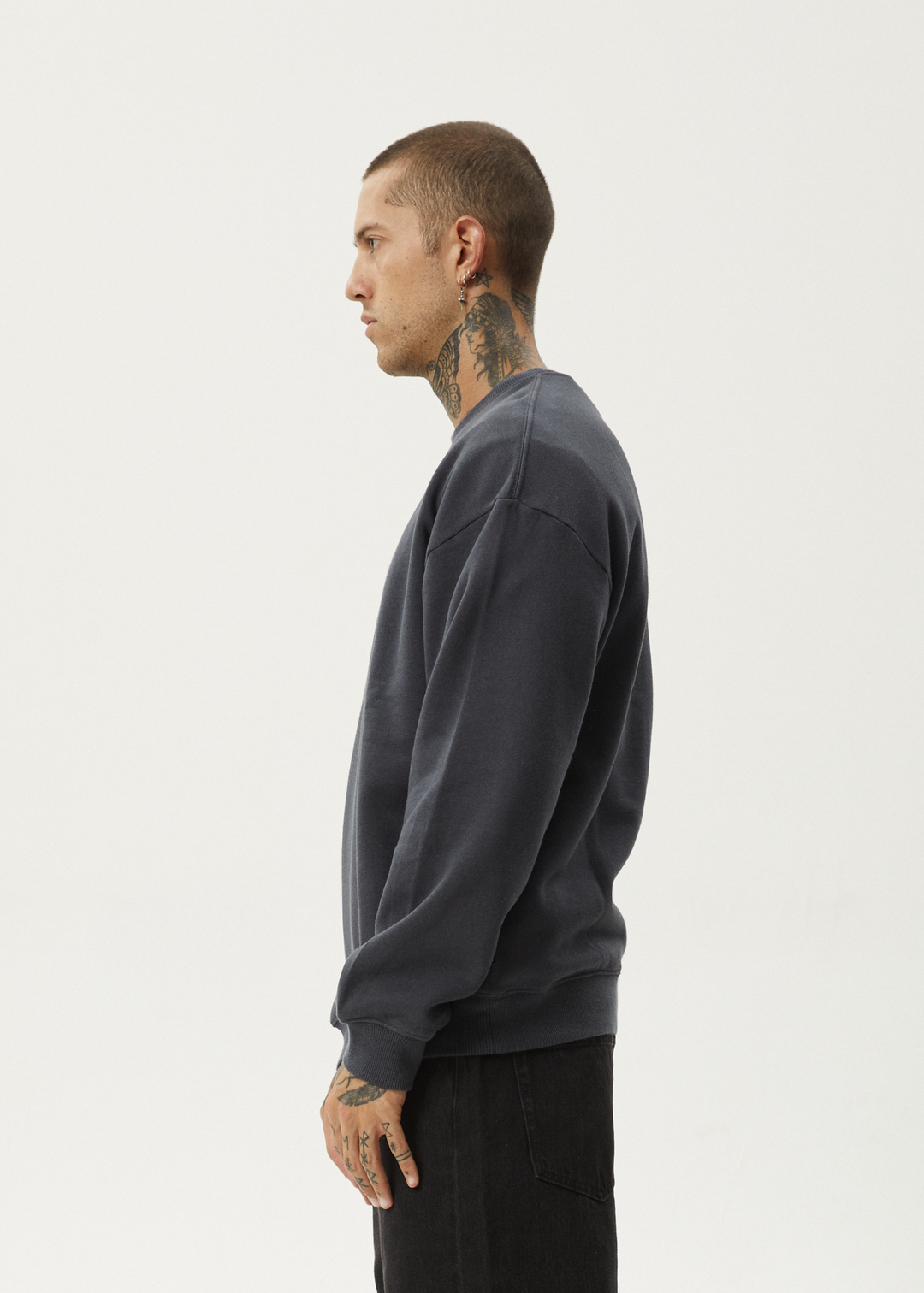 AFENDS Mens Thrown Out - Crew Neck - Charcoal 