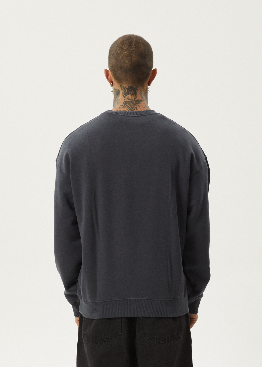 AFENDS Mens Thrown Out - Crew Neck - Charcoal 