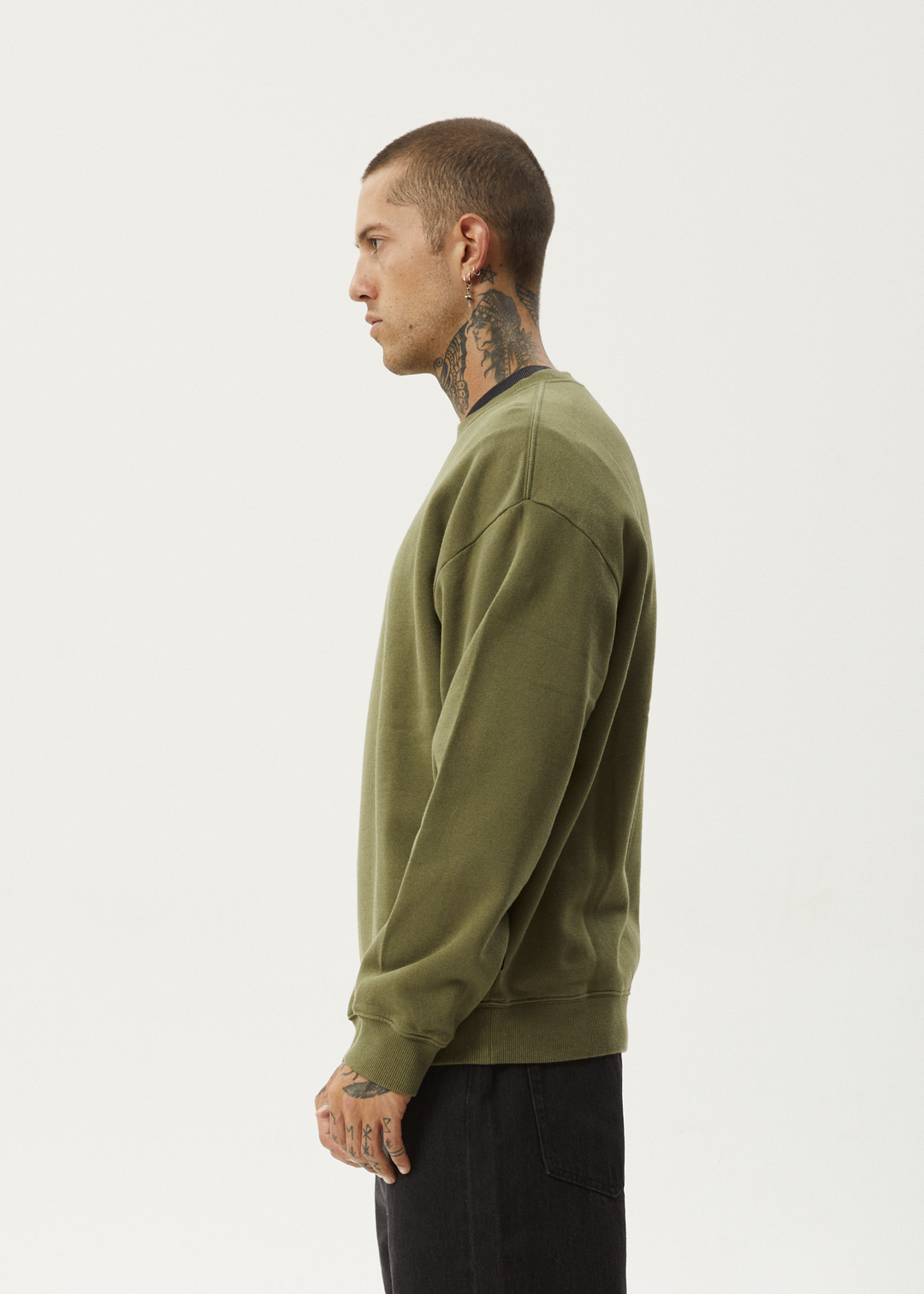 AFENDS Mens Thrown Out - Crew Neck - Military 