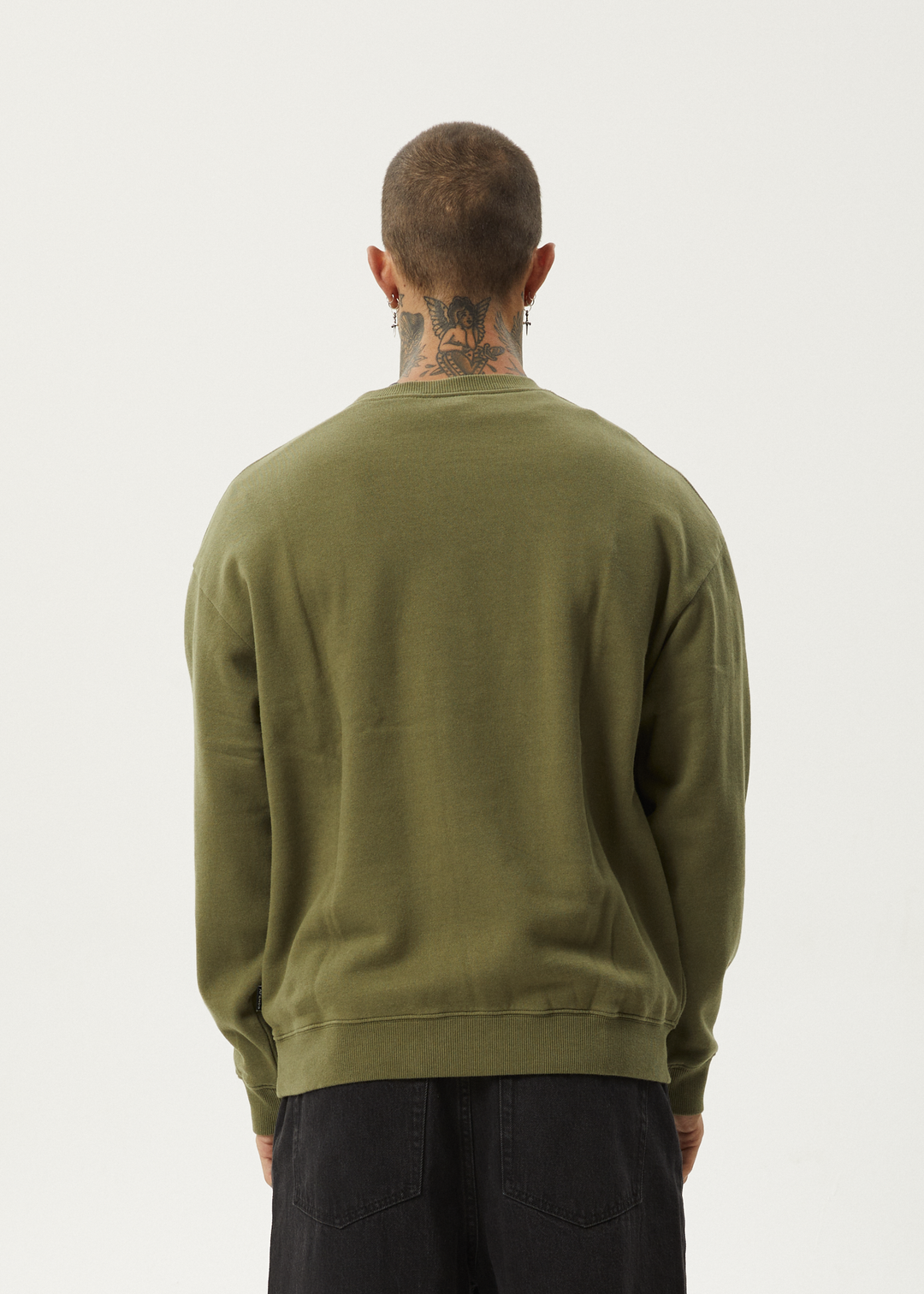 AFENDS Mens Thrown Out - Crew Neck - Military 