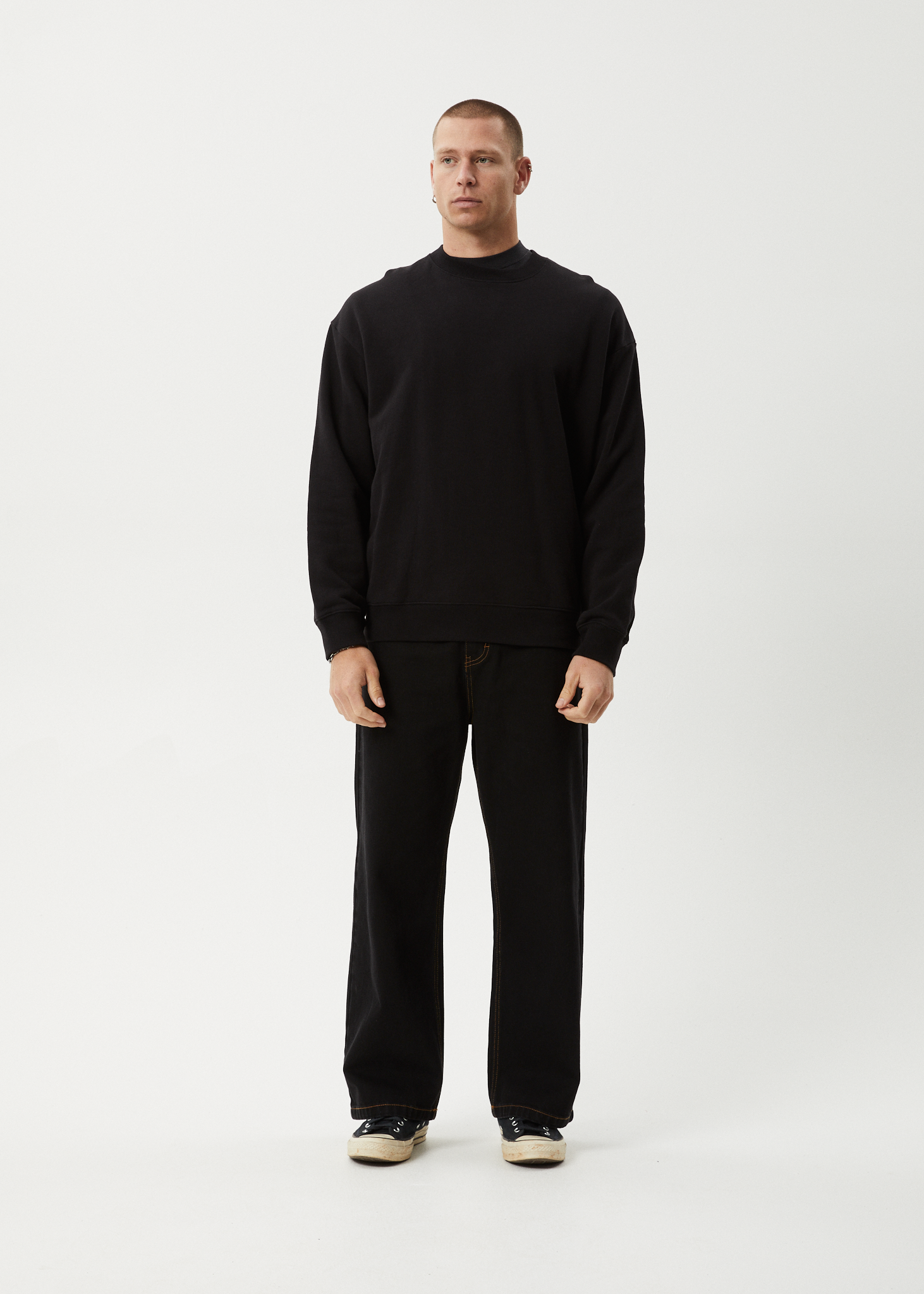 AFENDS Mens Genesis - Crew Neck Jumper - Black