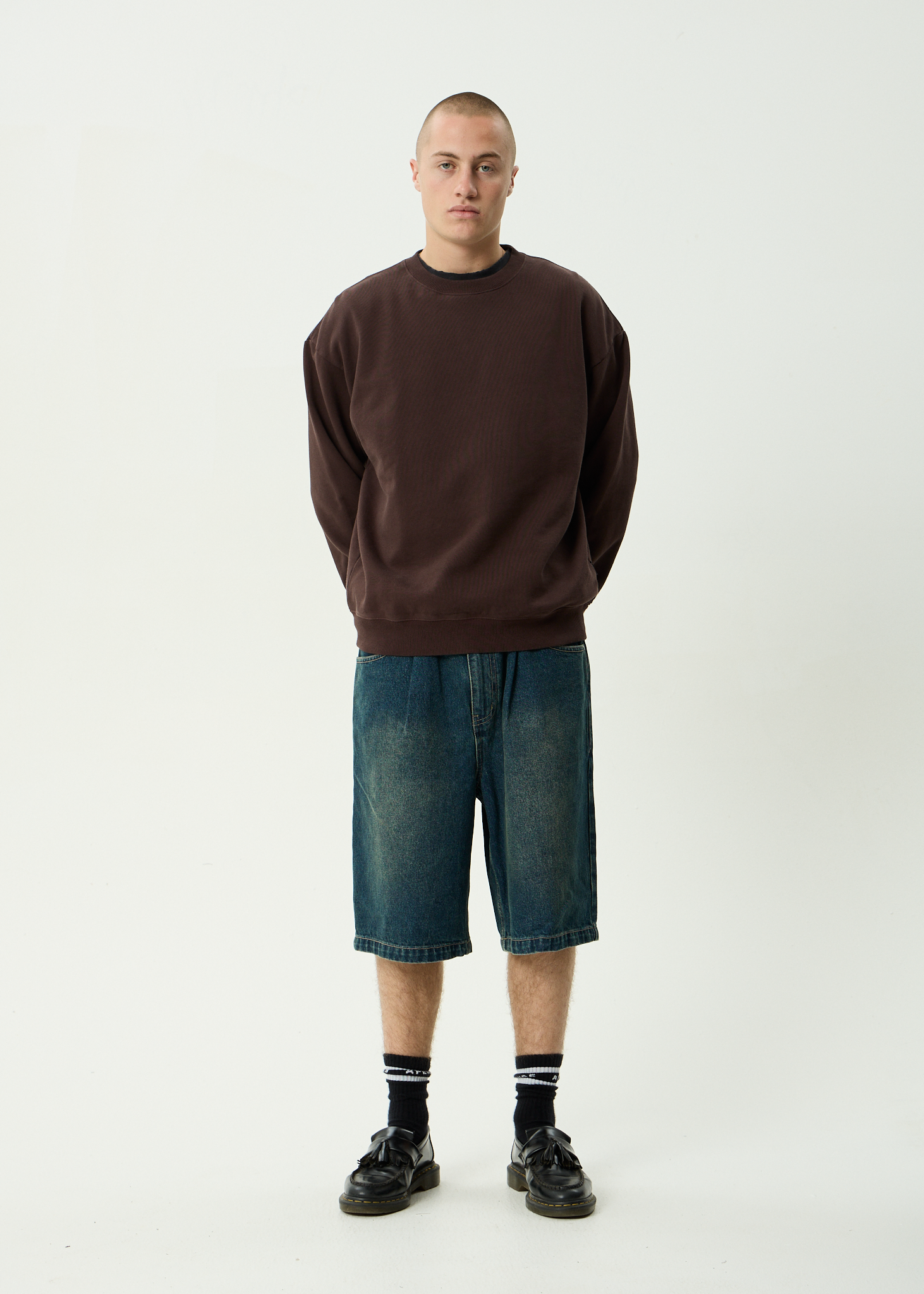 AFENDS Mens Genesis - Recycled Crew Neck - Washed Coffee