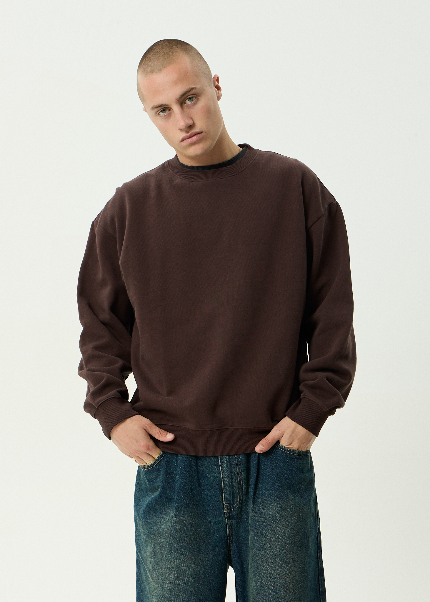 AFENDS Mens Genesis - Recycled Crew Neck - Washed Coffee