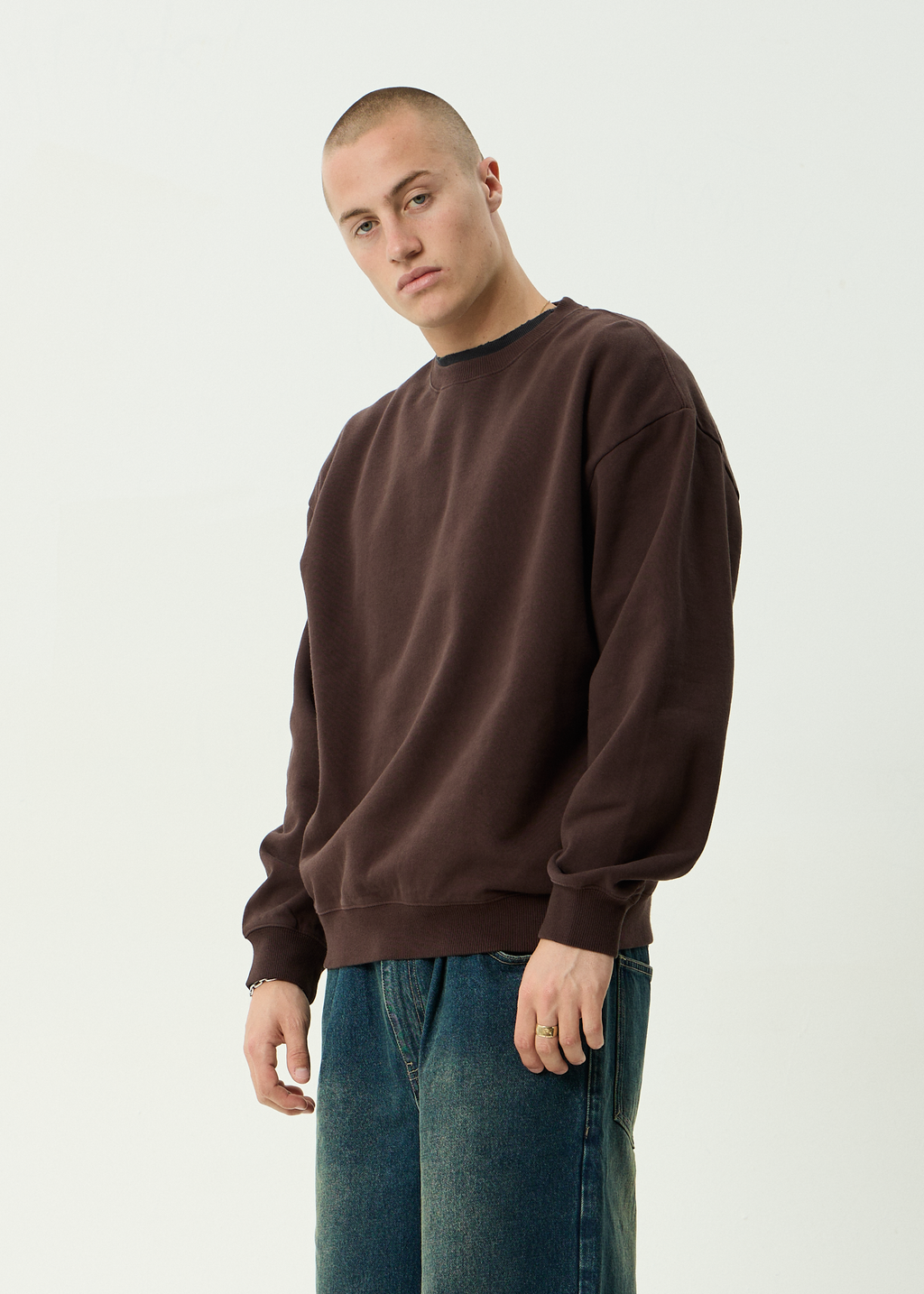 AFENDS Mens Genesis - Recycled Crew Neck - Washed Coffee