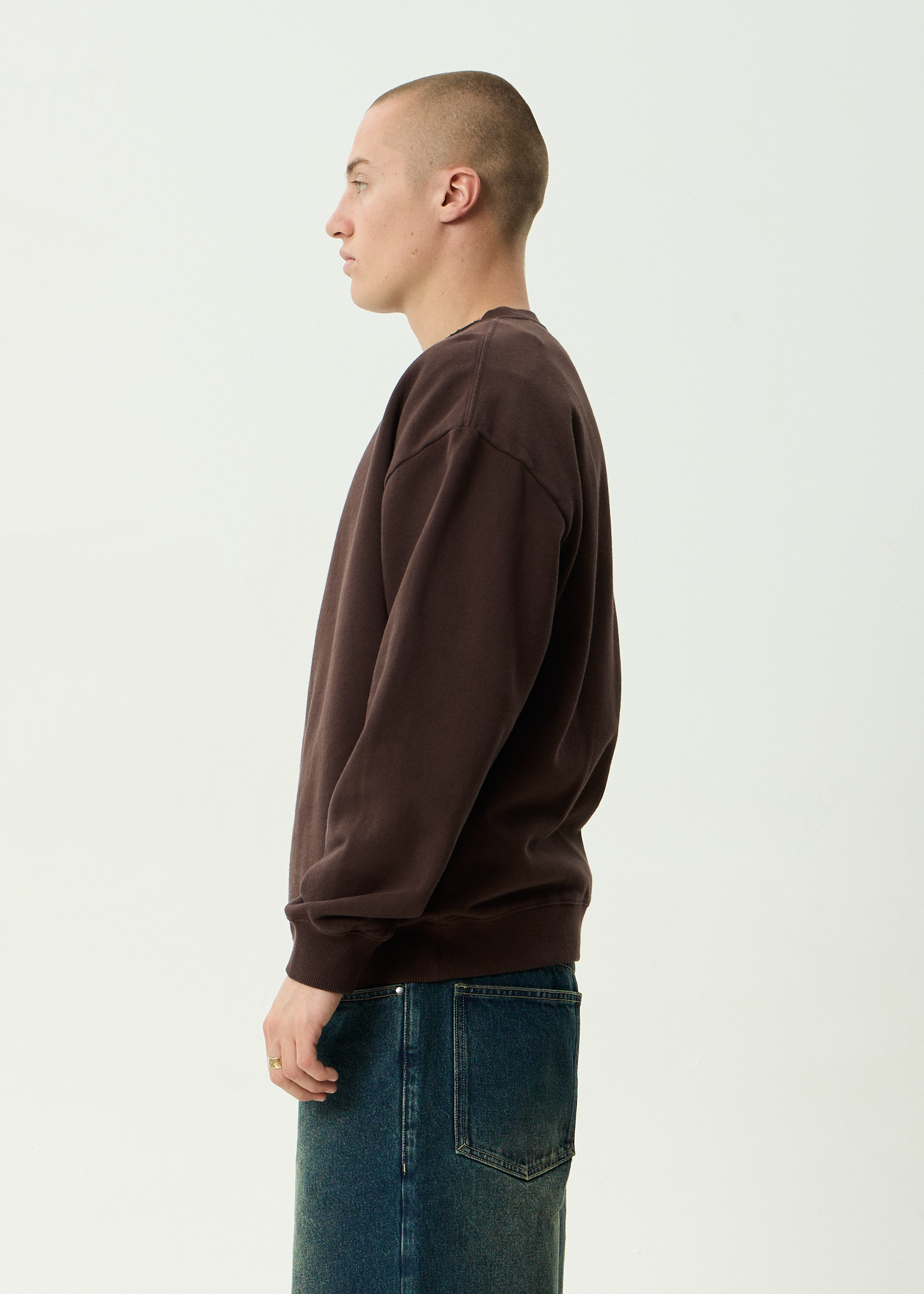 AFENDS Mens Genesis - Recycled Crew Neck - Washed Coffee