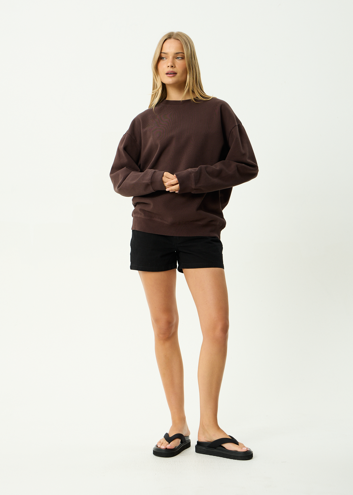 AFENDS Mens Genesis - Recycled Crew Neck - Washed Coffee