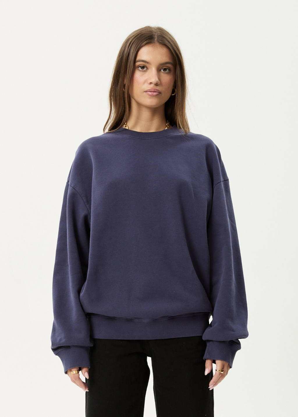 AFENDS Mens Genesis - Crew Neck Jumper - Washed Deep Sea