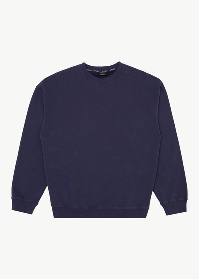 AFENDS Mens Genesis - Crew Neck Jumper - Washed Deep Sea