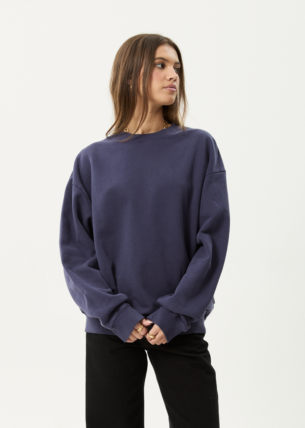 AFENDS Mens Genesis - Crew Neck Jumper - Washed Deep Sea