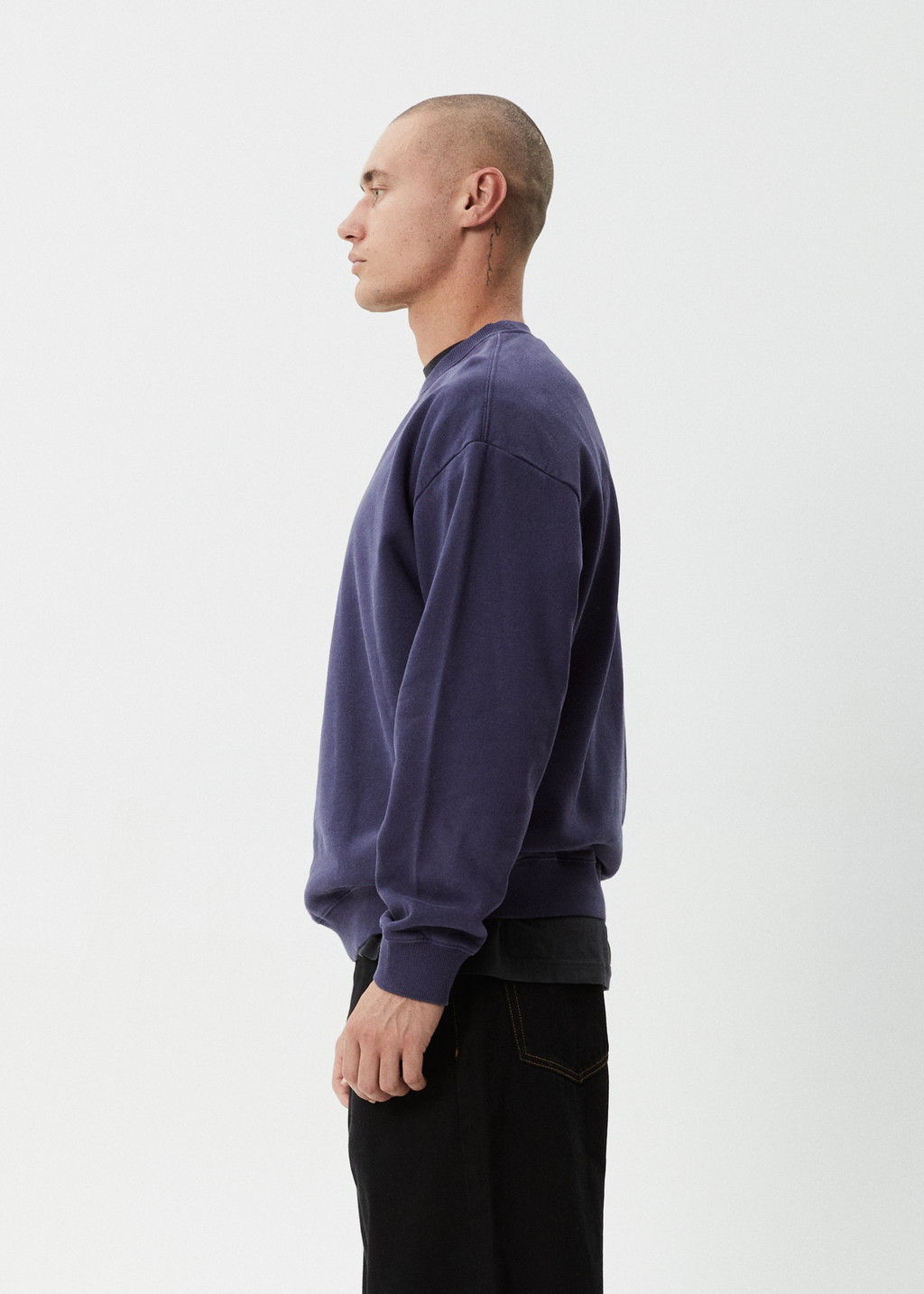AFENDS Mens Genesis - Crew Neck Jumper - Washed Deep Sea