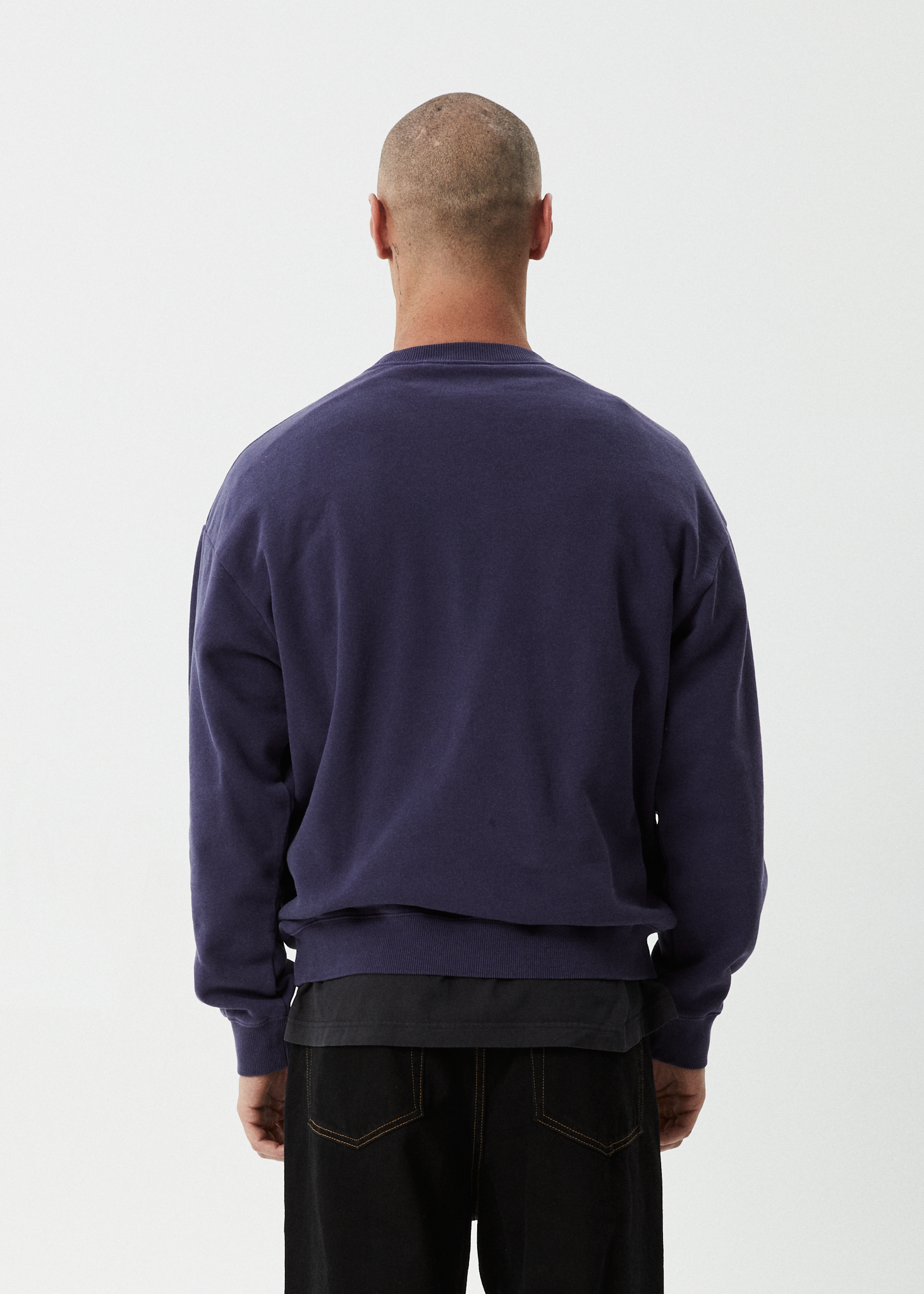 AFENDS Mens Genesis - Crew Neck Jumper - Washed Deep Sea