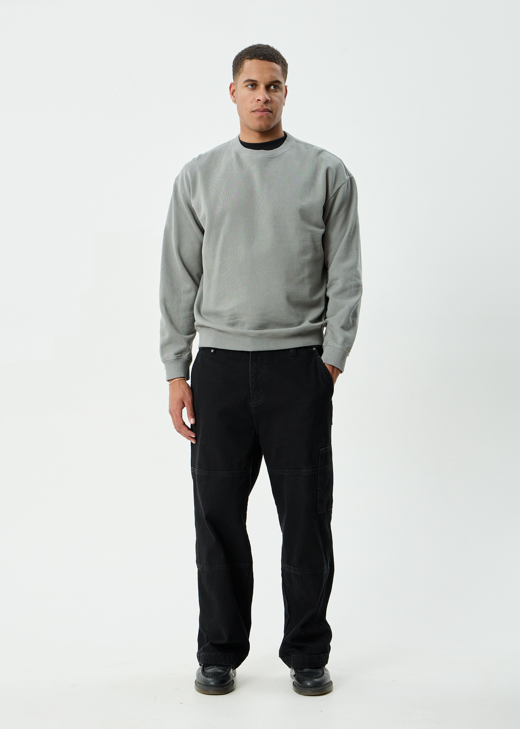 AFENDS Mens Genesis - Crew Neck - Washed Sycamore