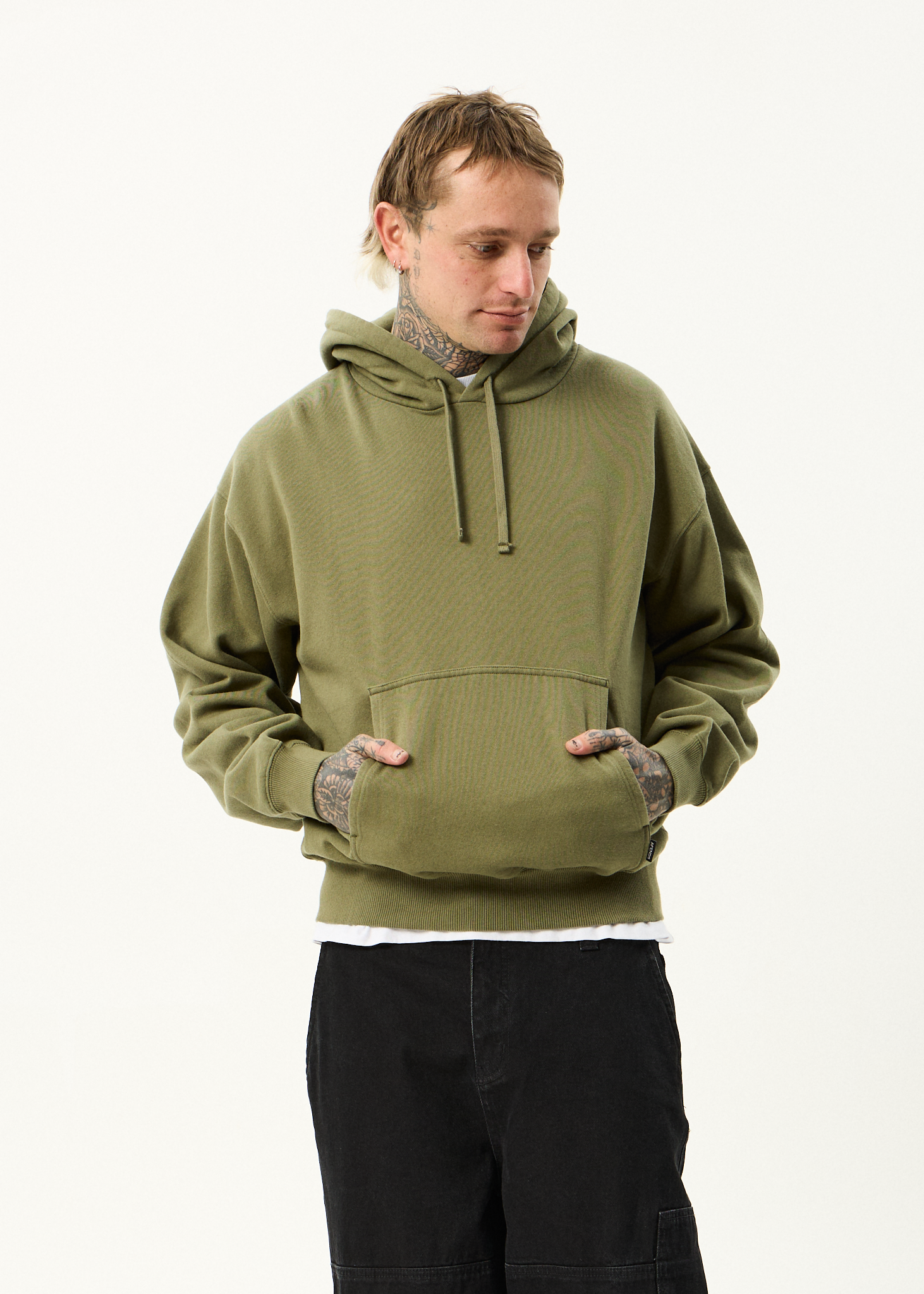 AFENDS Mens Genesis - Boxy Hoodie - Military