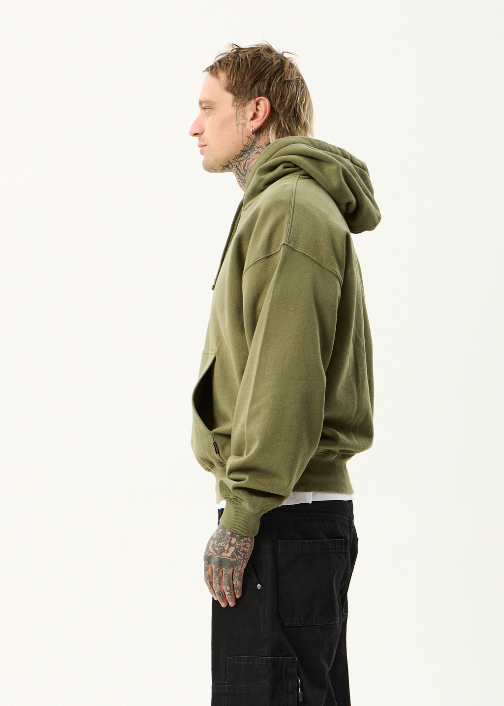 AFENDS Mens Genesis - Boxy Hoodie - Military