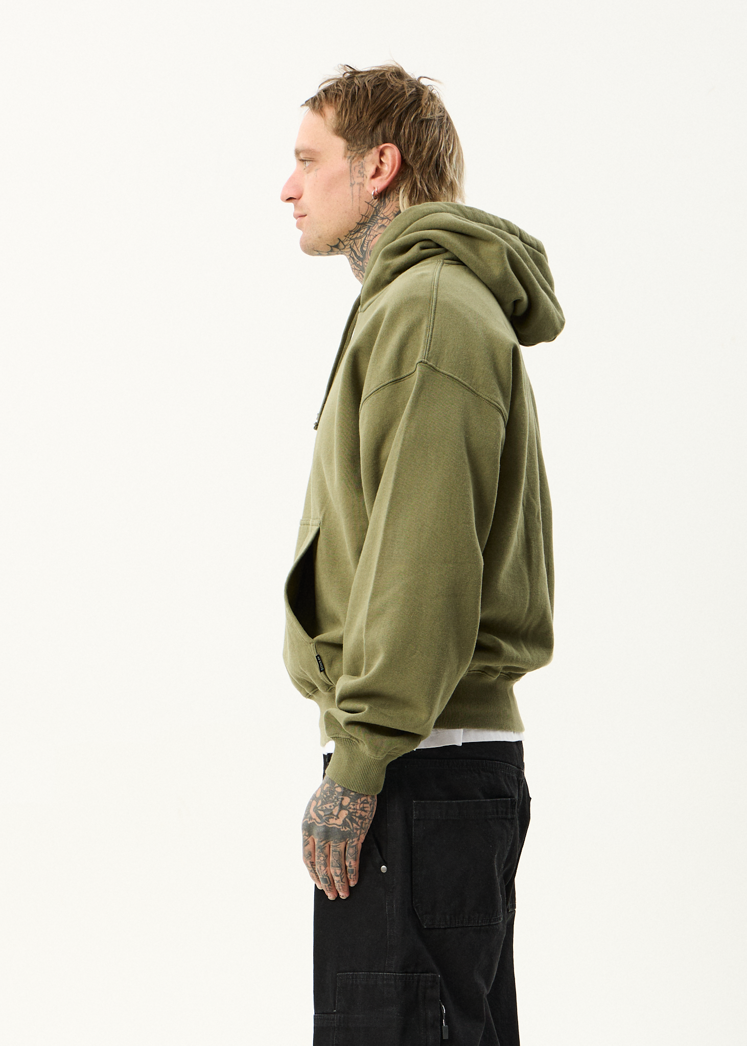 AFENDS Mens Genesis - Boxy Hoodie - Military