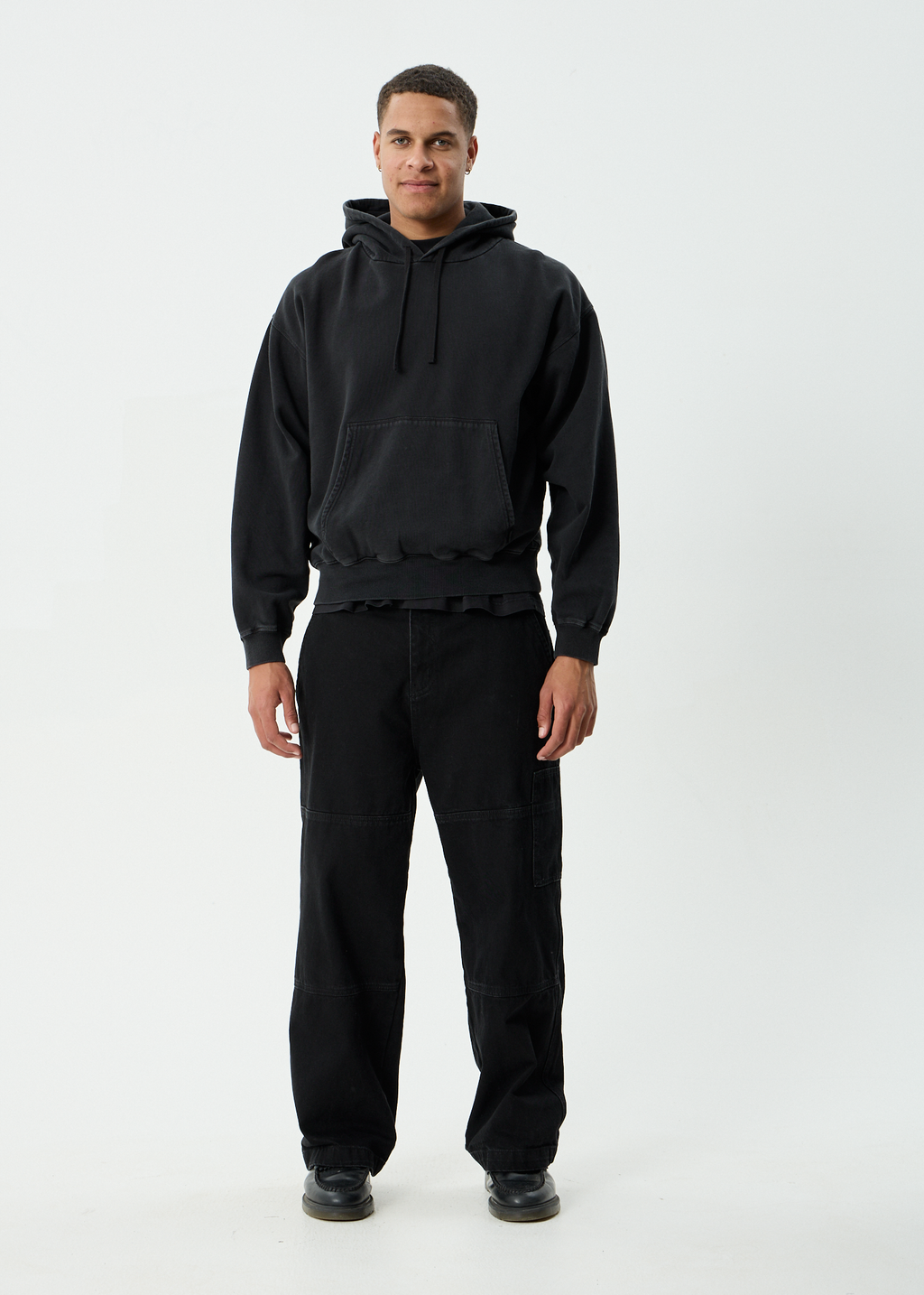 AFENDS Mens Genesis - Boxy Pull On Hood - Stone Black