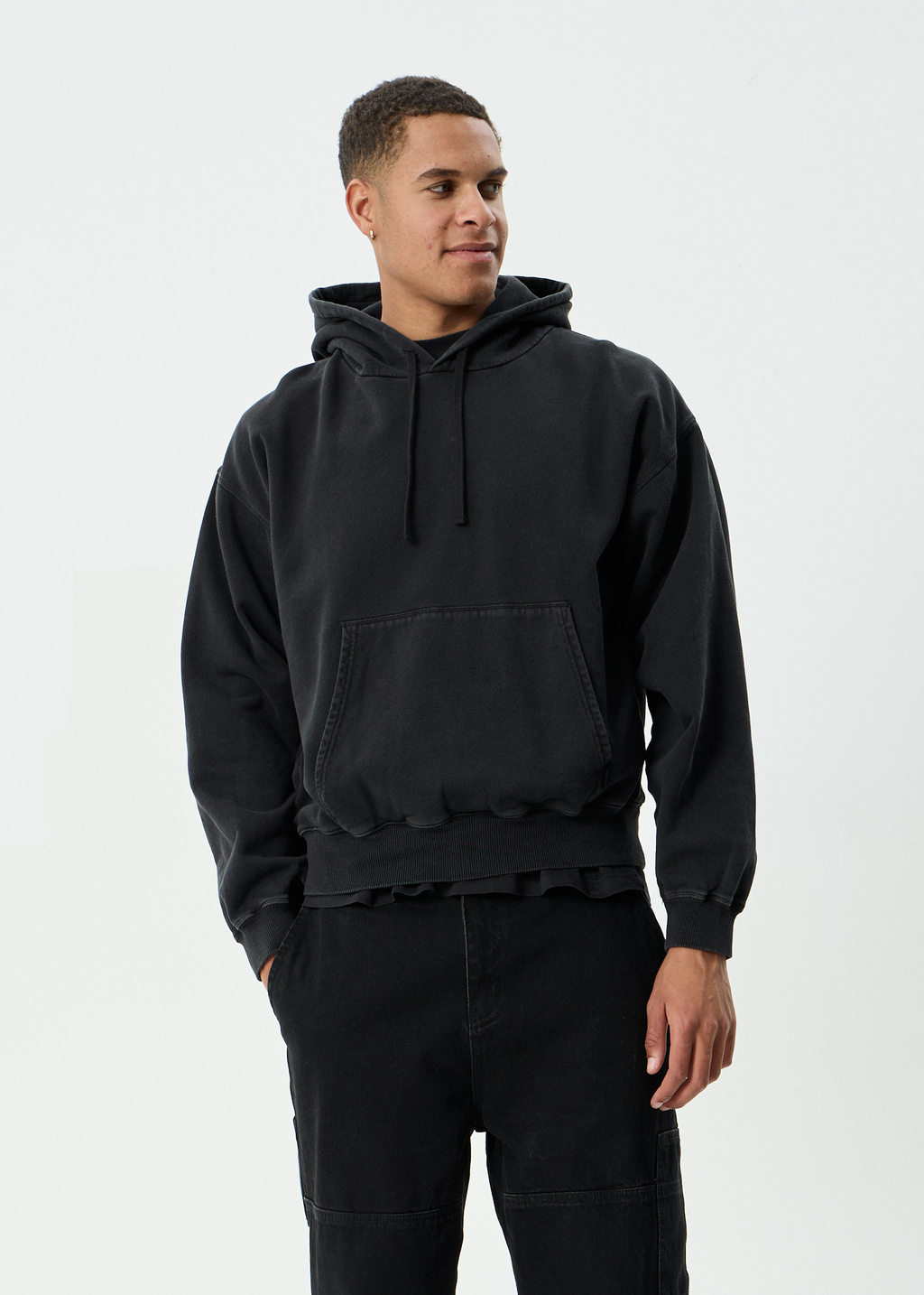AFENDS Mens Genesis - Boxy Pull On Hood - Stone Black
