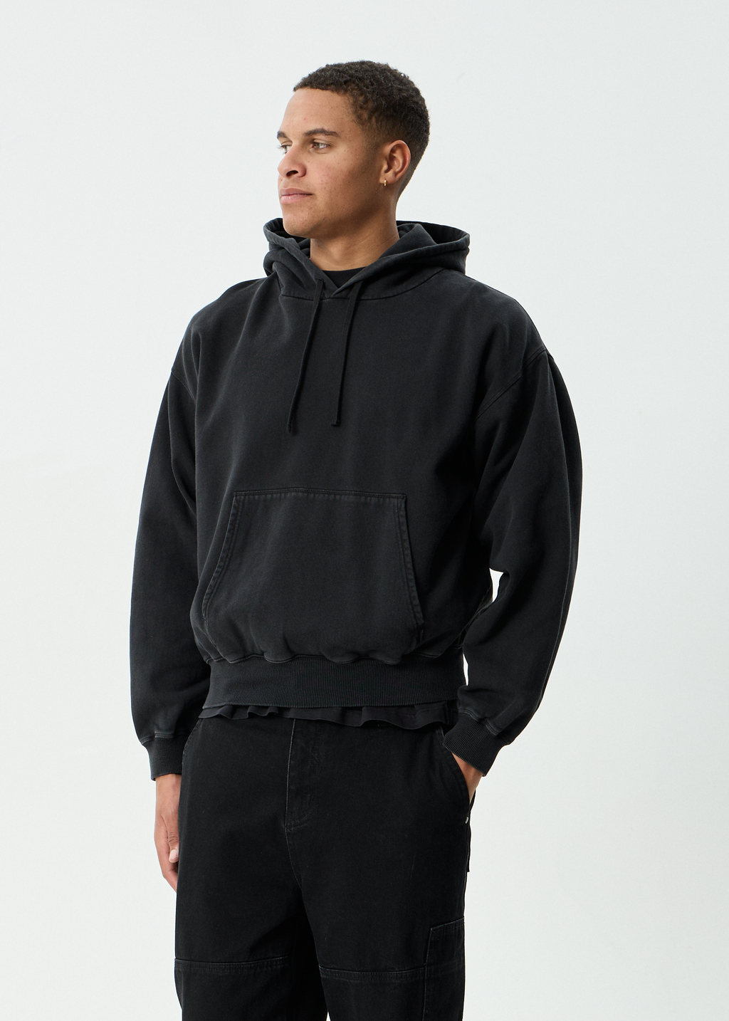 AFENDS Mens Genesis - Boxy Pull On Hood - Stone Black