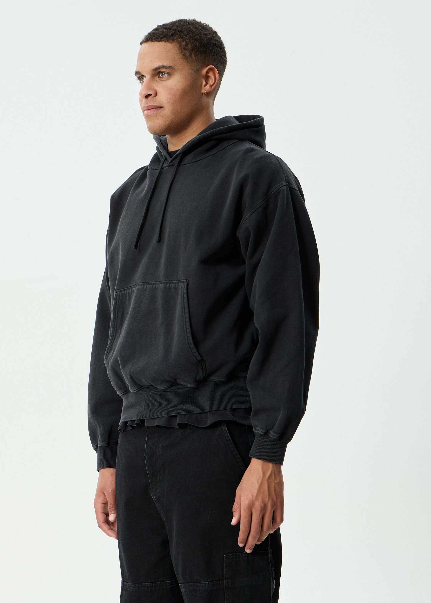 AFENDS Mens Genesis - Boxy Pull On Hood - Stone Black