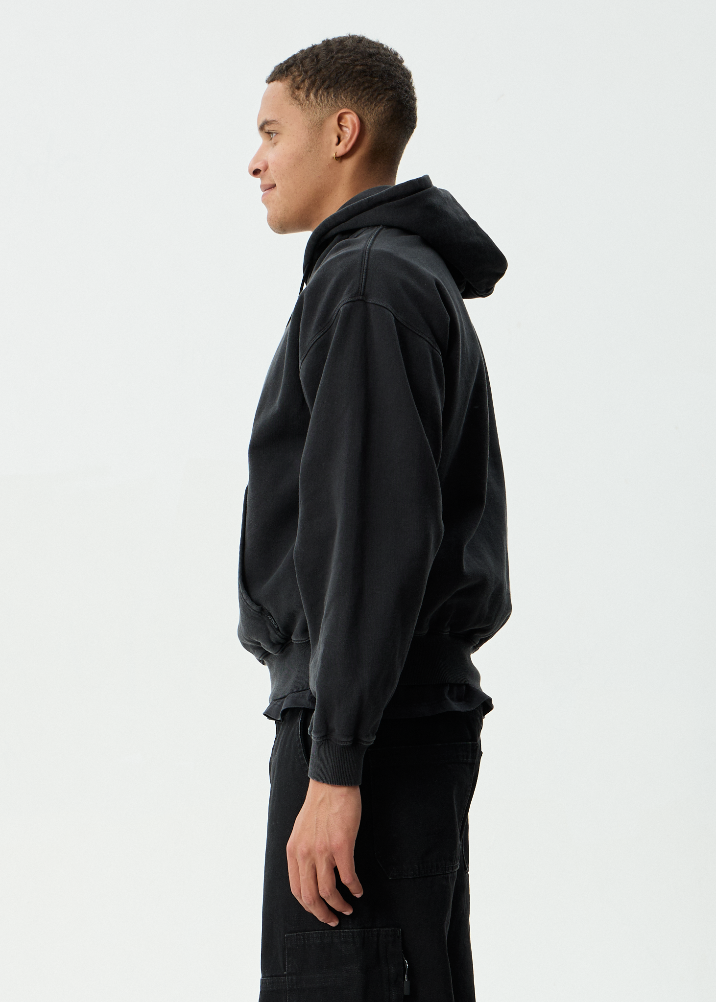 AFENDS Mens Genesis - Boxy Pull On Hood - Stone Black
