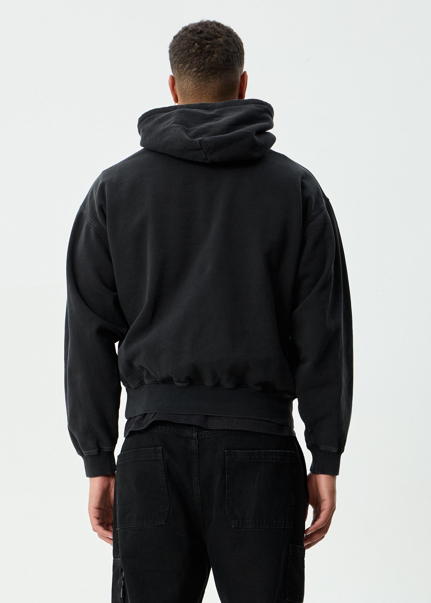 AFENDS Mens Genesis - Boxy Pull On Hood - Stone Black