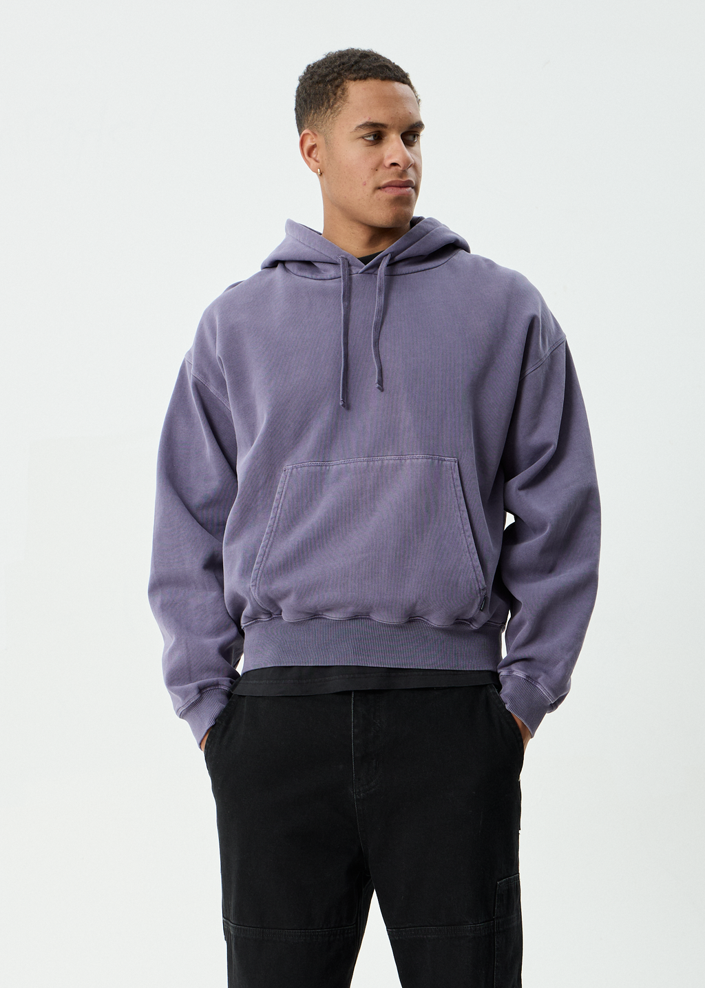 AFENDS Mens Genesis - Boxy Pull On Hood - Vintage Aubergine