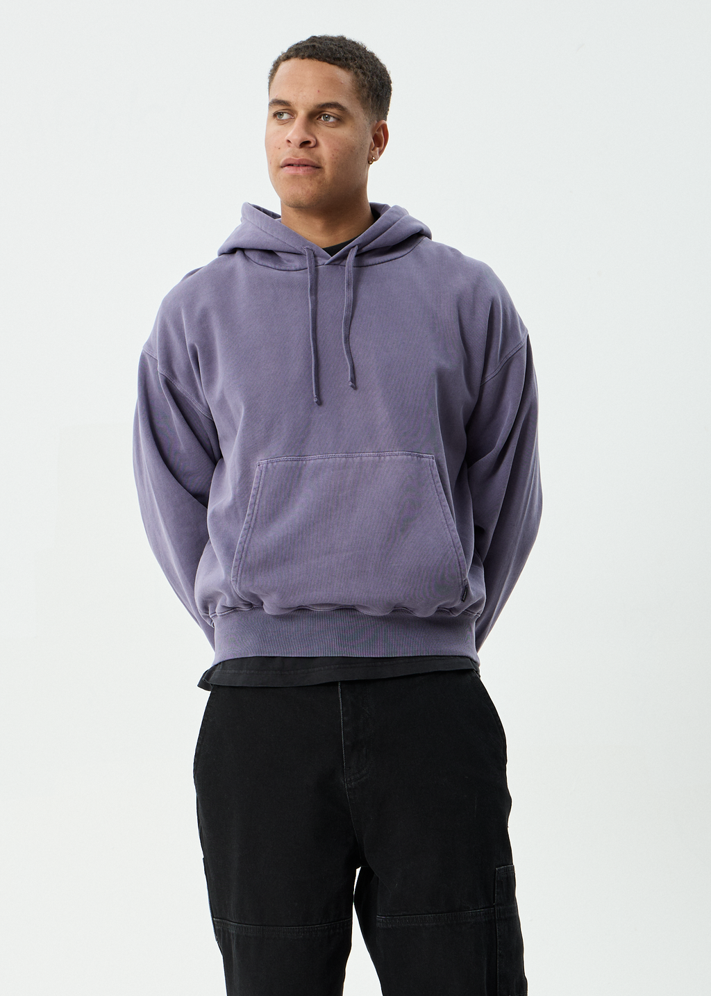 AFENDS Mens Genesis - Boxy Pull On Hood - Vintage Aubergine