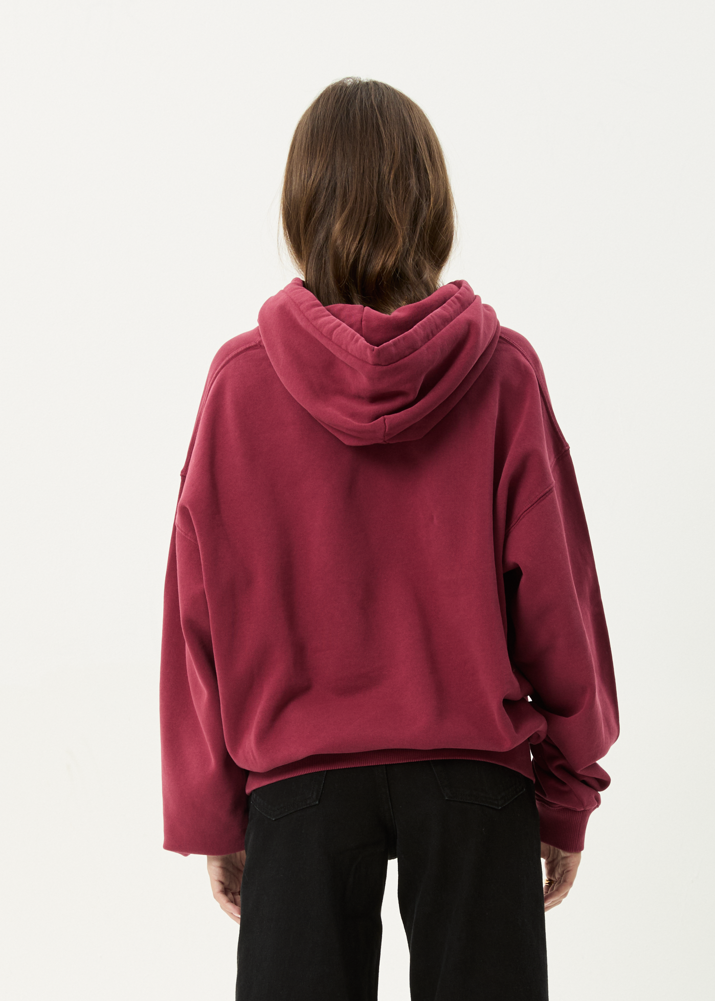 AFENDS Mens Genesis - Boxy Hoodie - Washed Burgundy