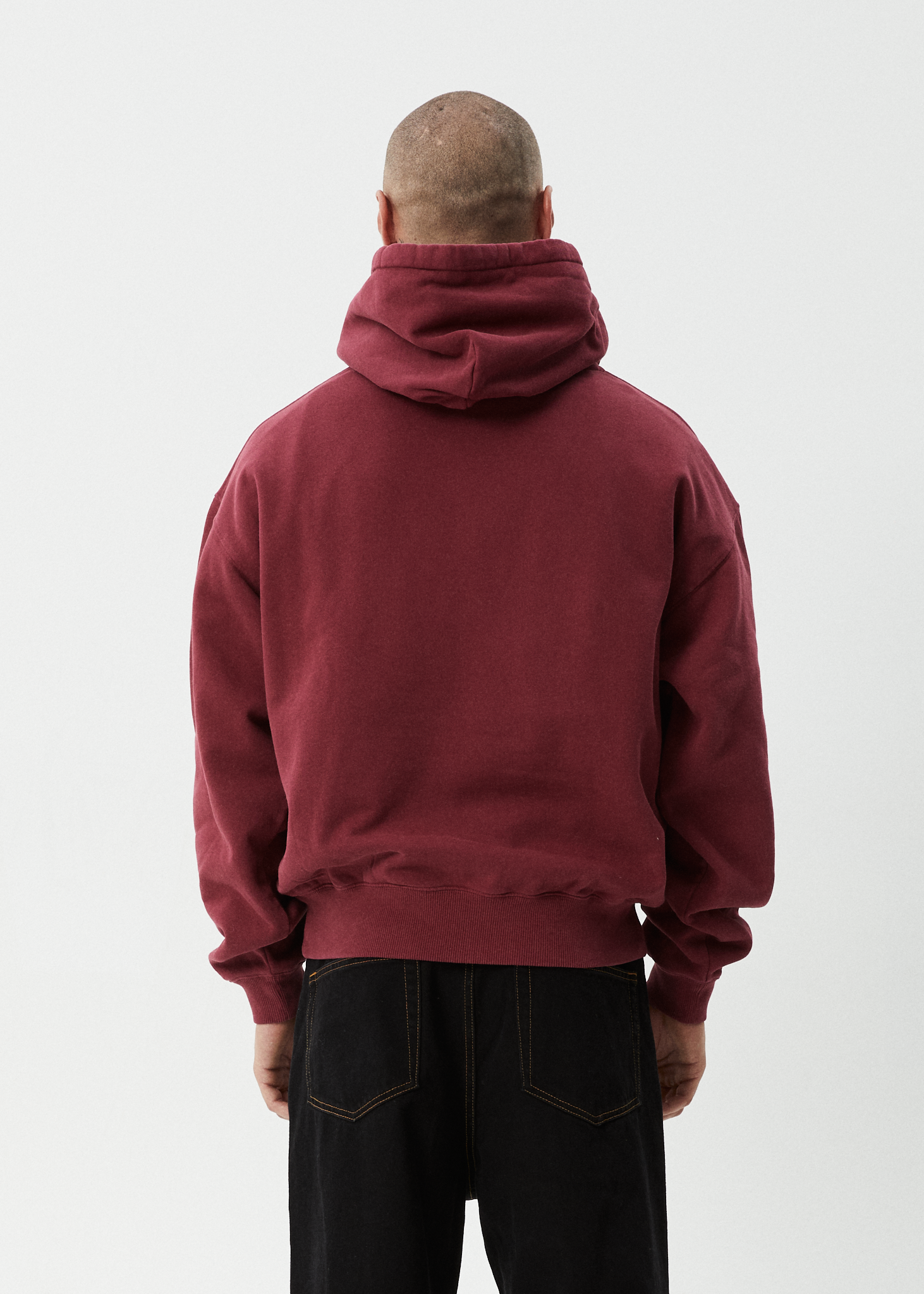 AFENDS Mens Genesis - Boxy Hoodie - Washed Burgundy
