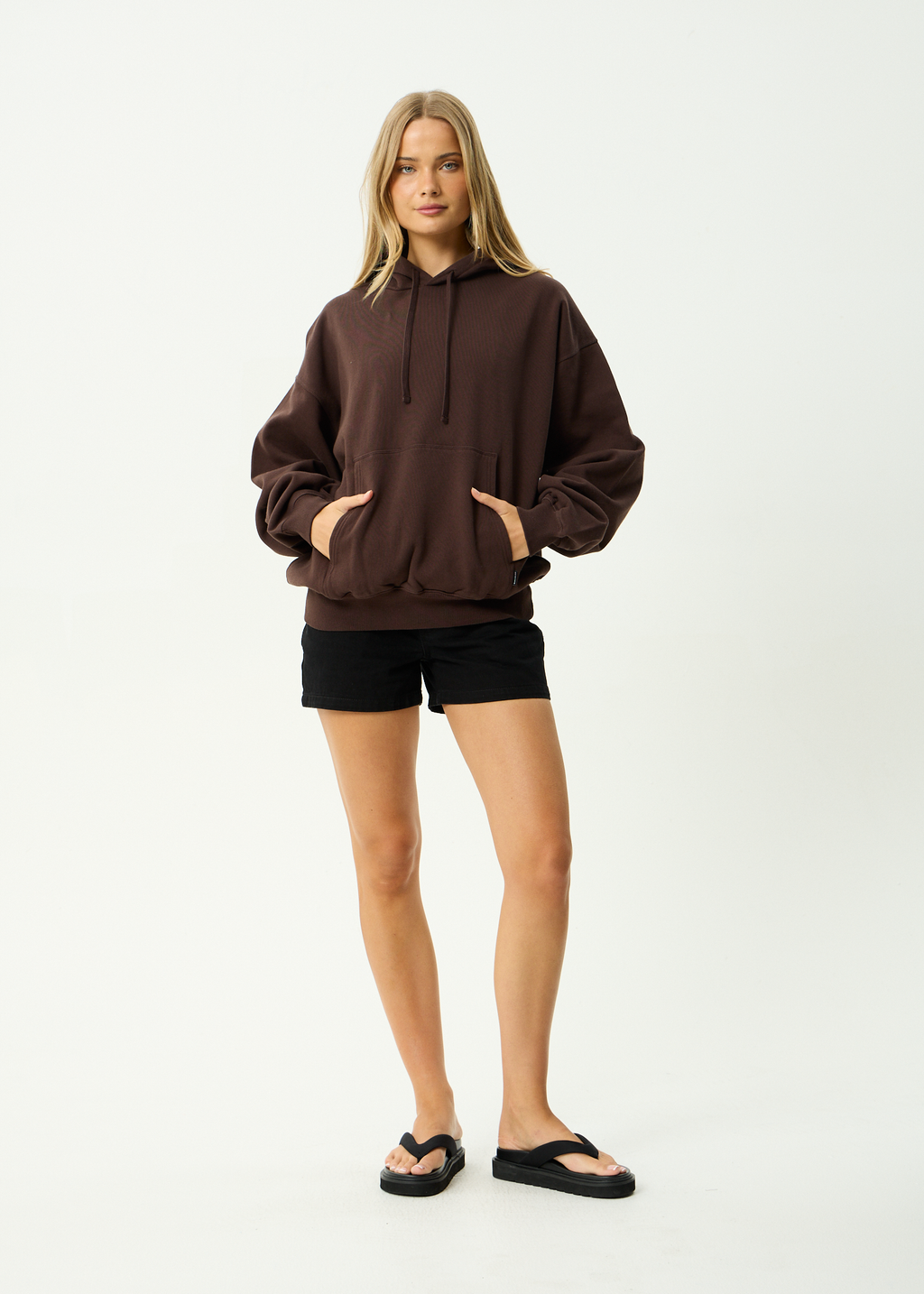 AFENDS Mens Genesis - Recycled Boxy Pull On Hood - Washed Coffee