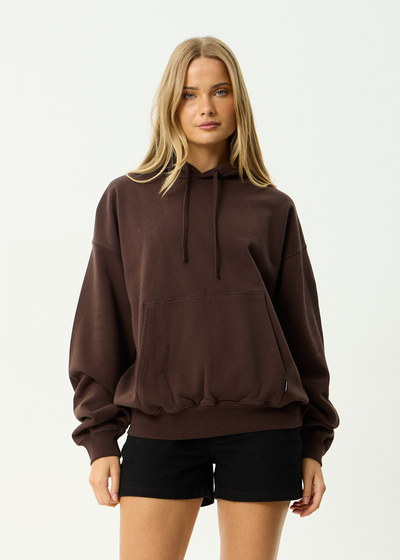 AFENDS Mens Genesis - Boxy Pull On Hood - Washed Coffee