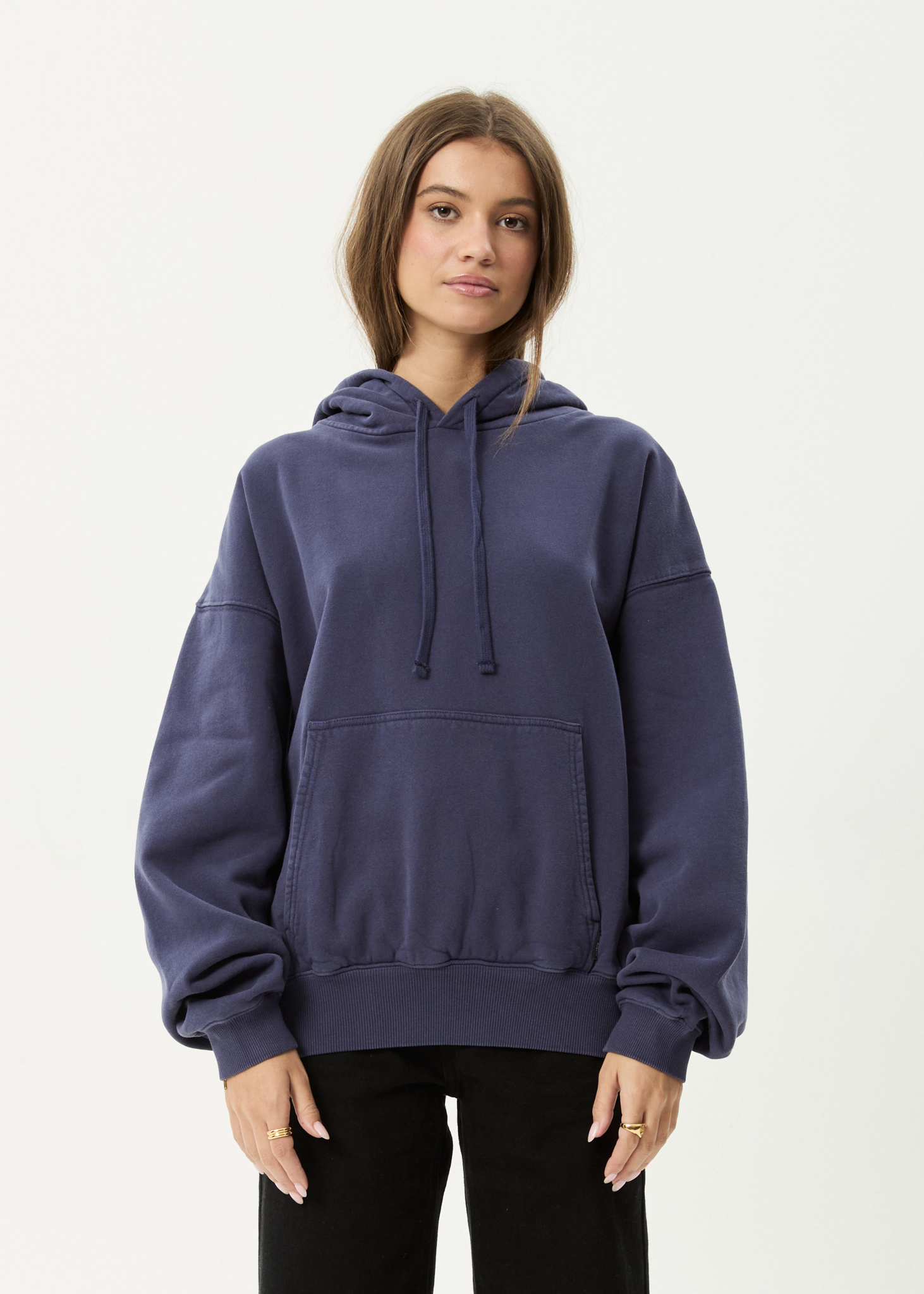 AFENDS Mens Genesis - Boxy Hoodie - Washed Deep Sea