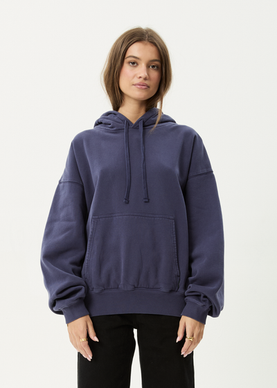 AFENDS Mens Genesis - Boxy Hoodie - Washed Deep Sea