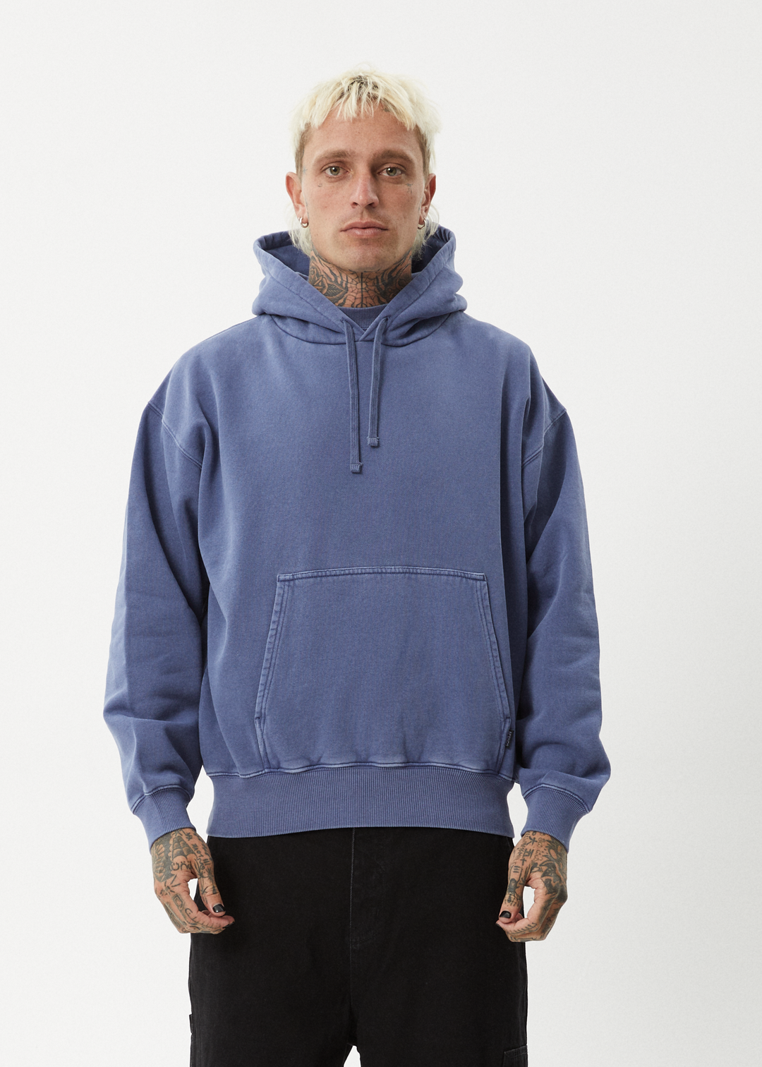 AFENDS Mens Genesis - Boxy Pull On Hood - Washed Marlin 