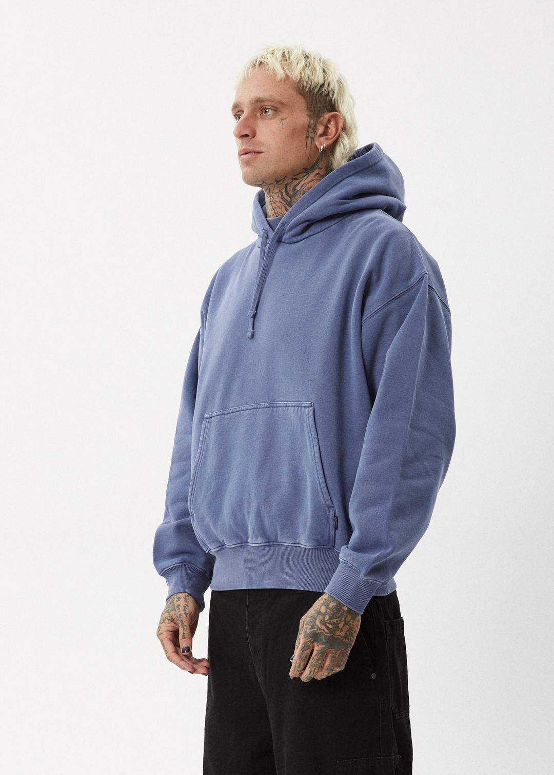 AFENDS Mens Genesis - Boxy Pull On Hood - Washed Marlin 