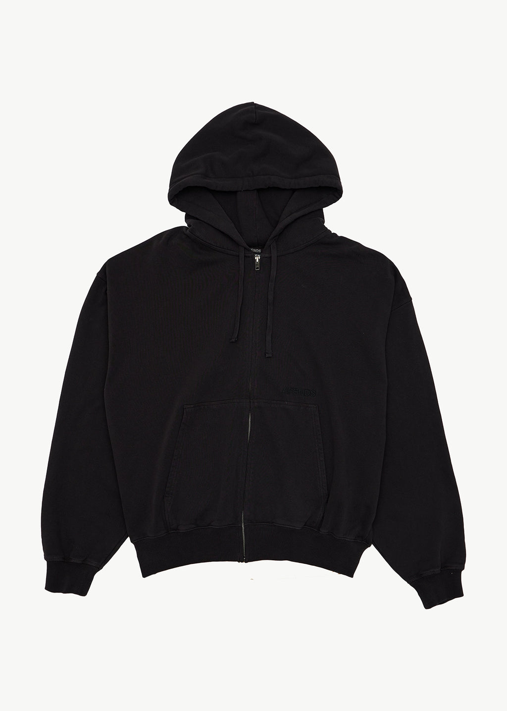 AFENDS Mens Genesis - Boxy Zip Hood - Stone Black