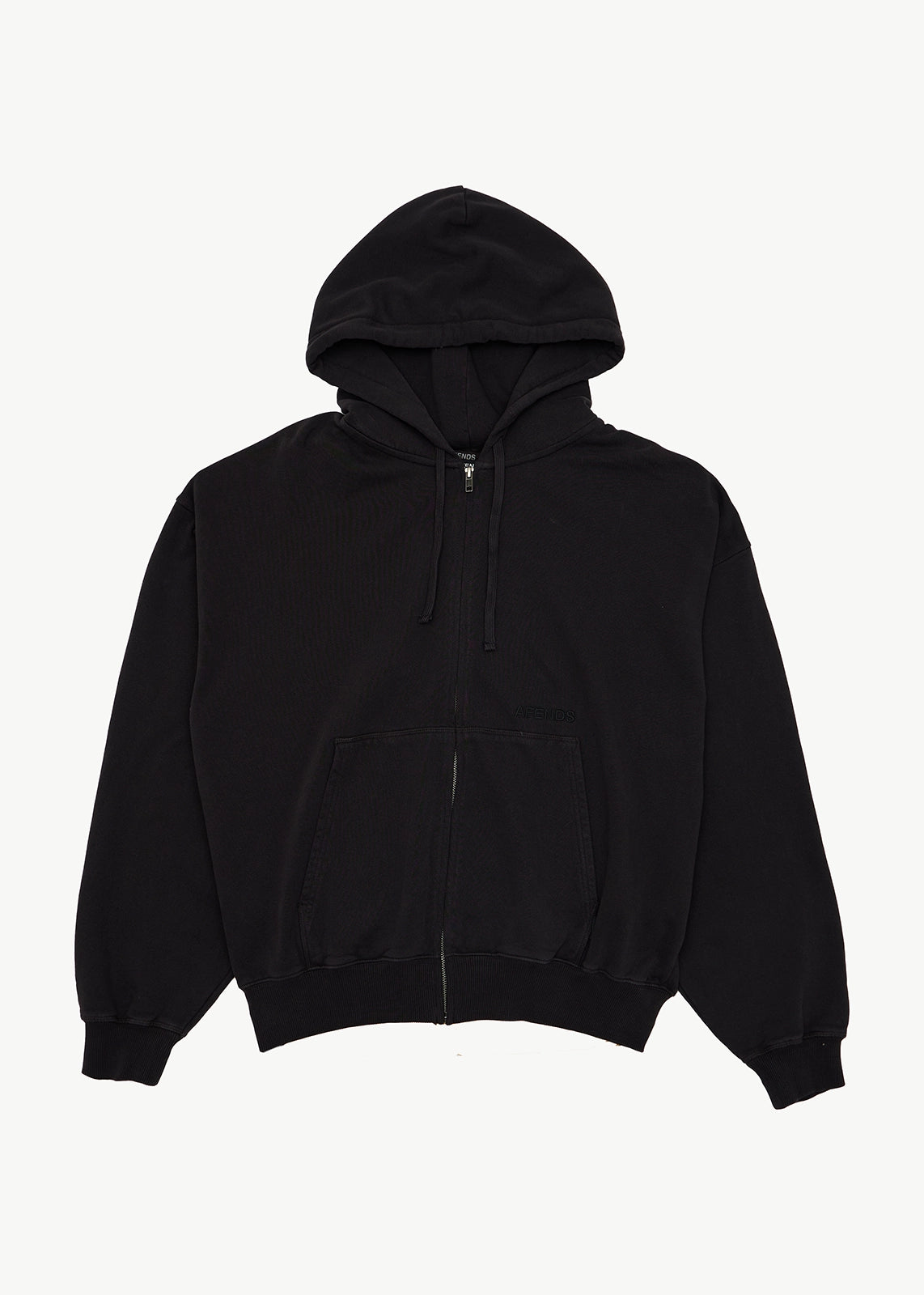 AFENDS Mens Genesis - Boxy Zip Hood - Stone Black