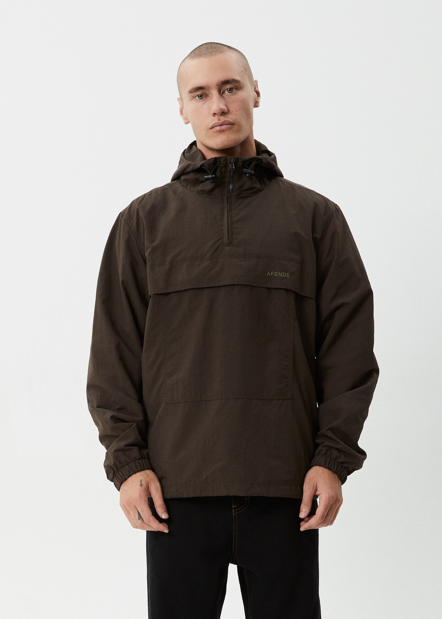 AFENDS Mens System - Water Resistant Spray Anorak Jacket - Coffee