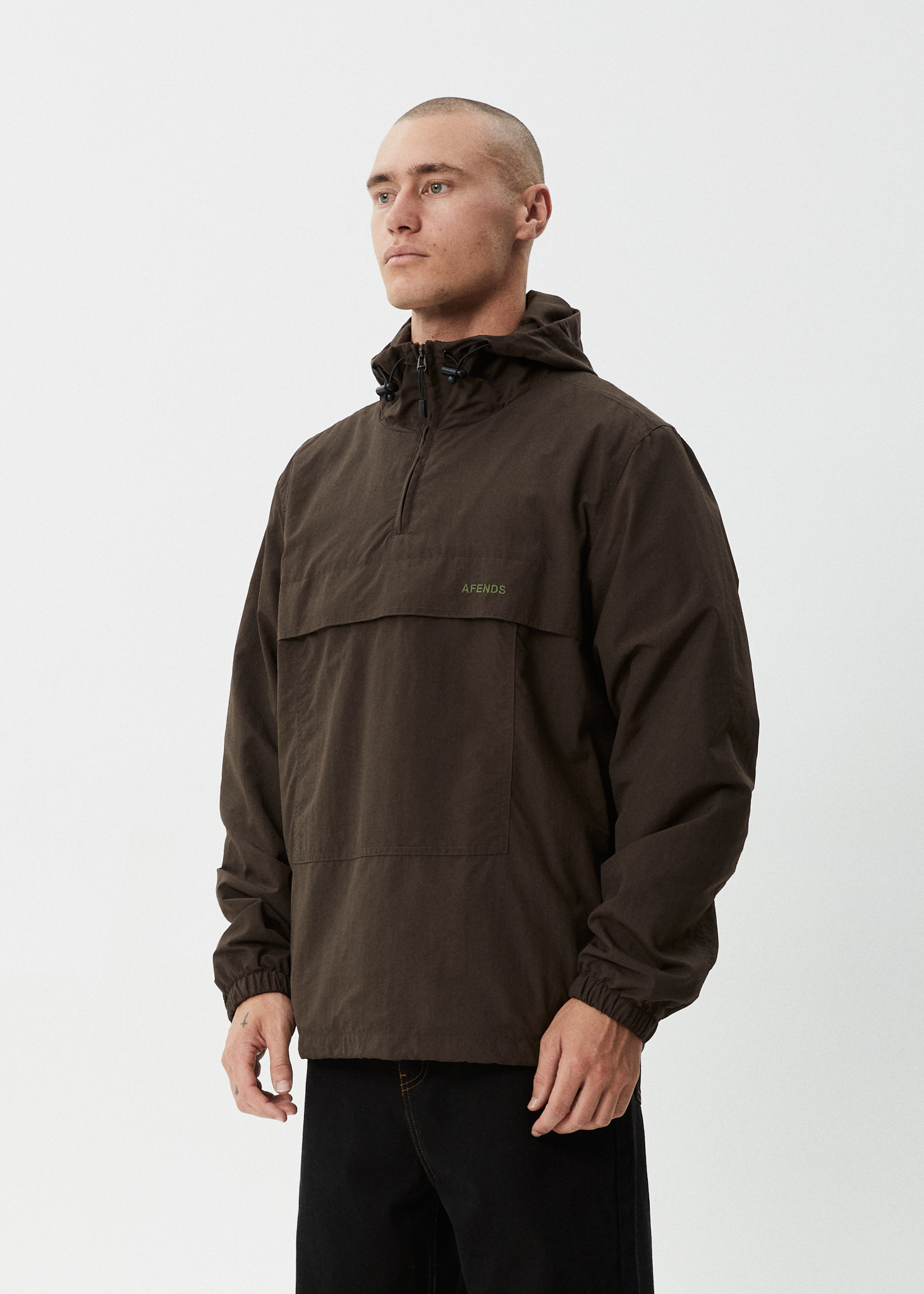 AFENDS Mens System - Water Resistant Spray Anorak Jacket - Coffee