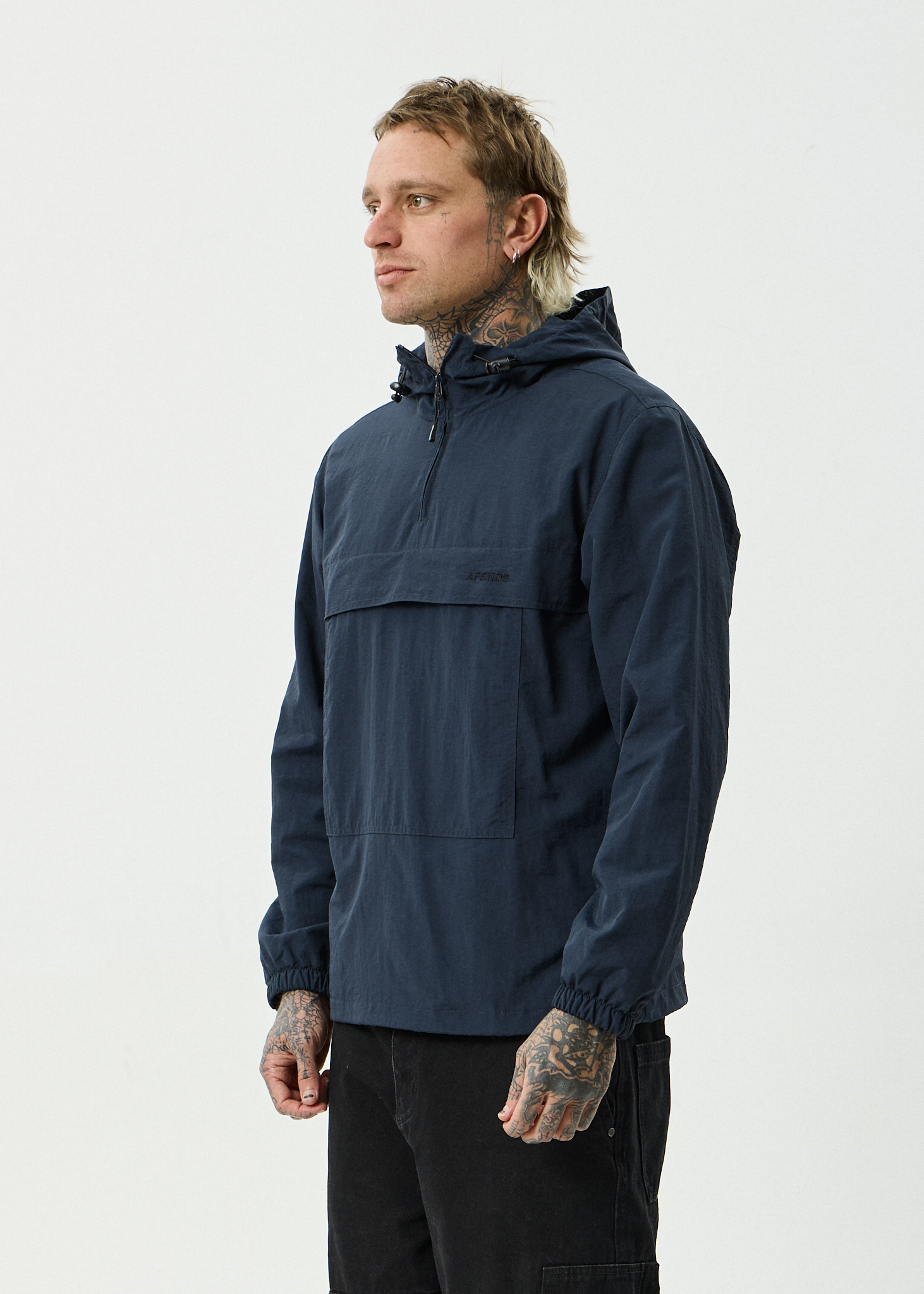 AFENDS Mens System - Recycled Water Resistant Spray Anorak Jacket - Deep Sea