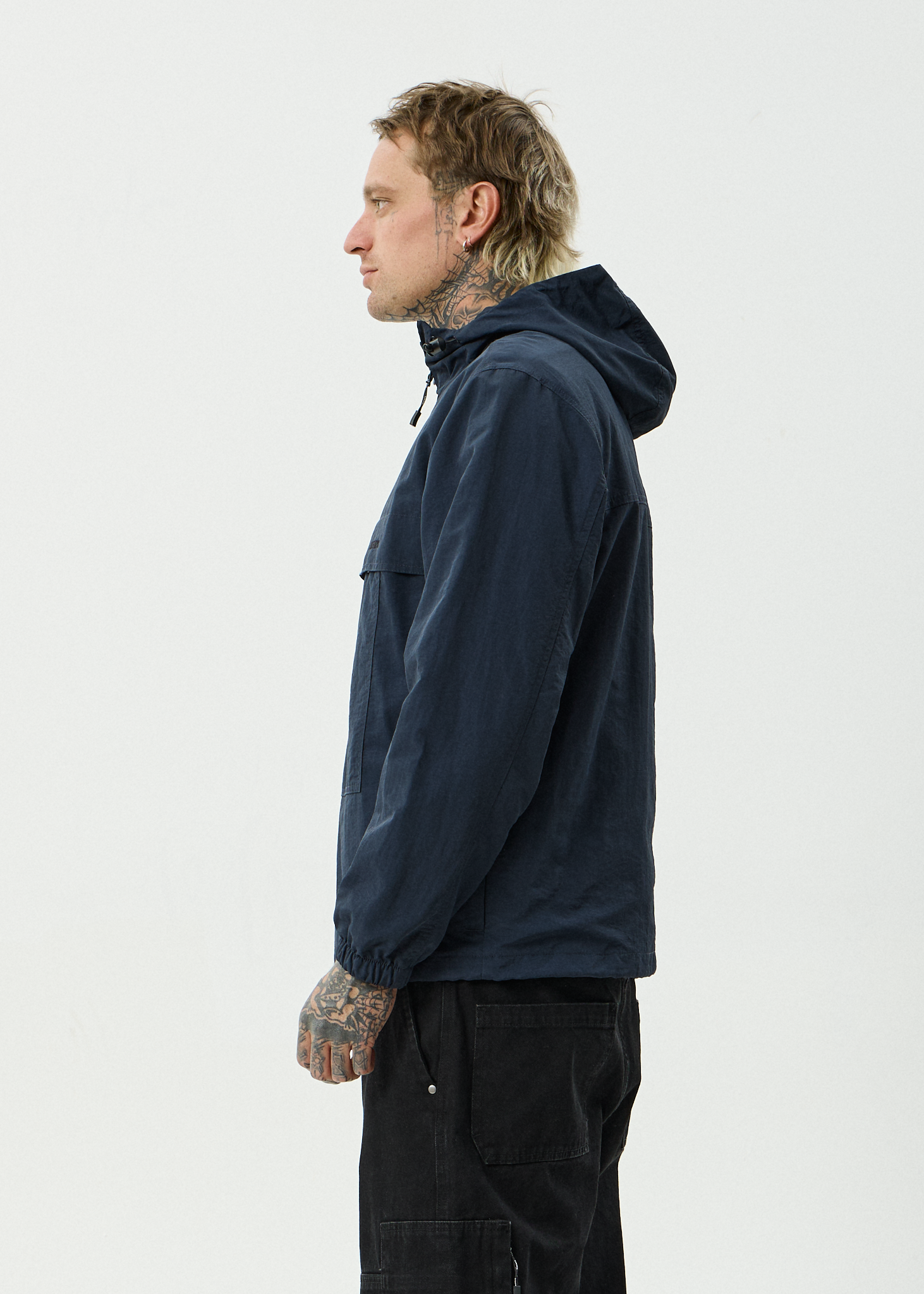 AFENDS Mens System - Recycled Water Resistant Spray Anorak Jacket - Deep Sea