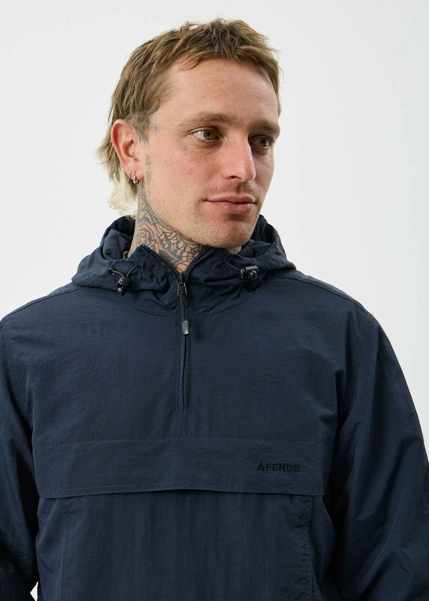 AFENDS Mens System - Recycled Water Resistant Spray Anorak Jacket - Deep Sea