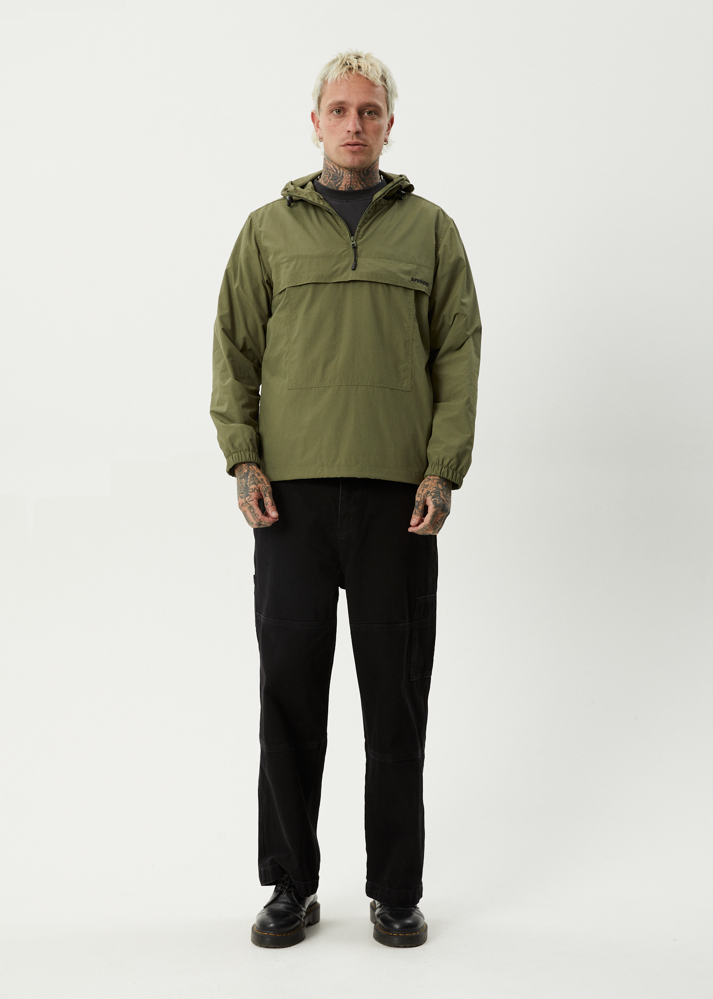 AFENDS Mens System - Water Resistant Spray Anorak Jacket - Military