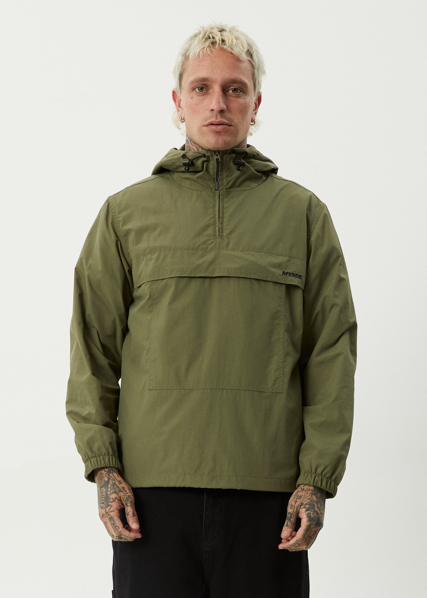 AFENDS Mens System - Water Resistant Spray Anorak Jacket - Military