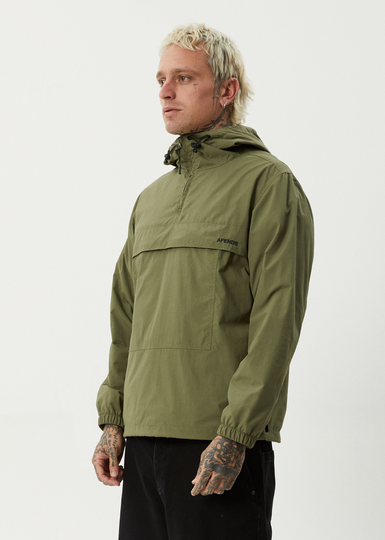 AFENDS Mens System - Water Resistant Spray Anorak Jacket - Military
