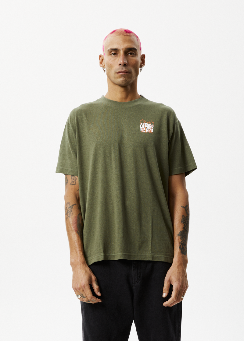 Afends Mens Vibrations - Hemp Boxy Graphic T-Shirt - Cypress