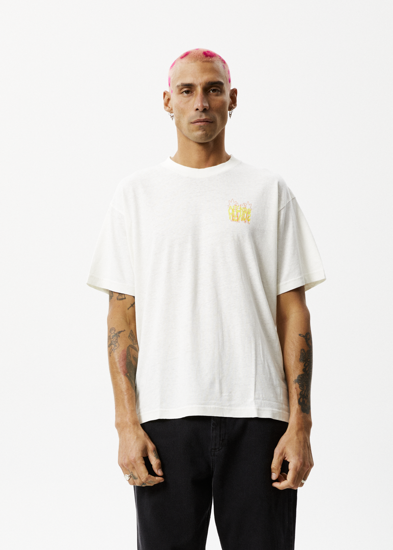 Afends Mens Vibrations - Hemp Boxy Graphic T-Shirt - Off White